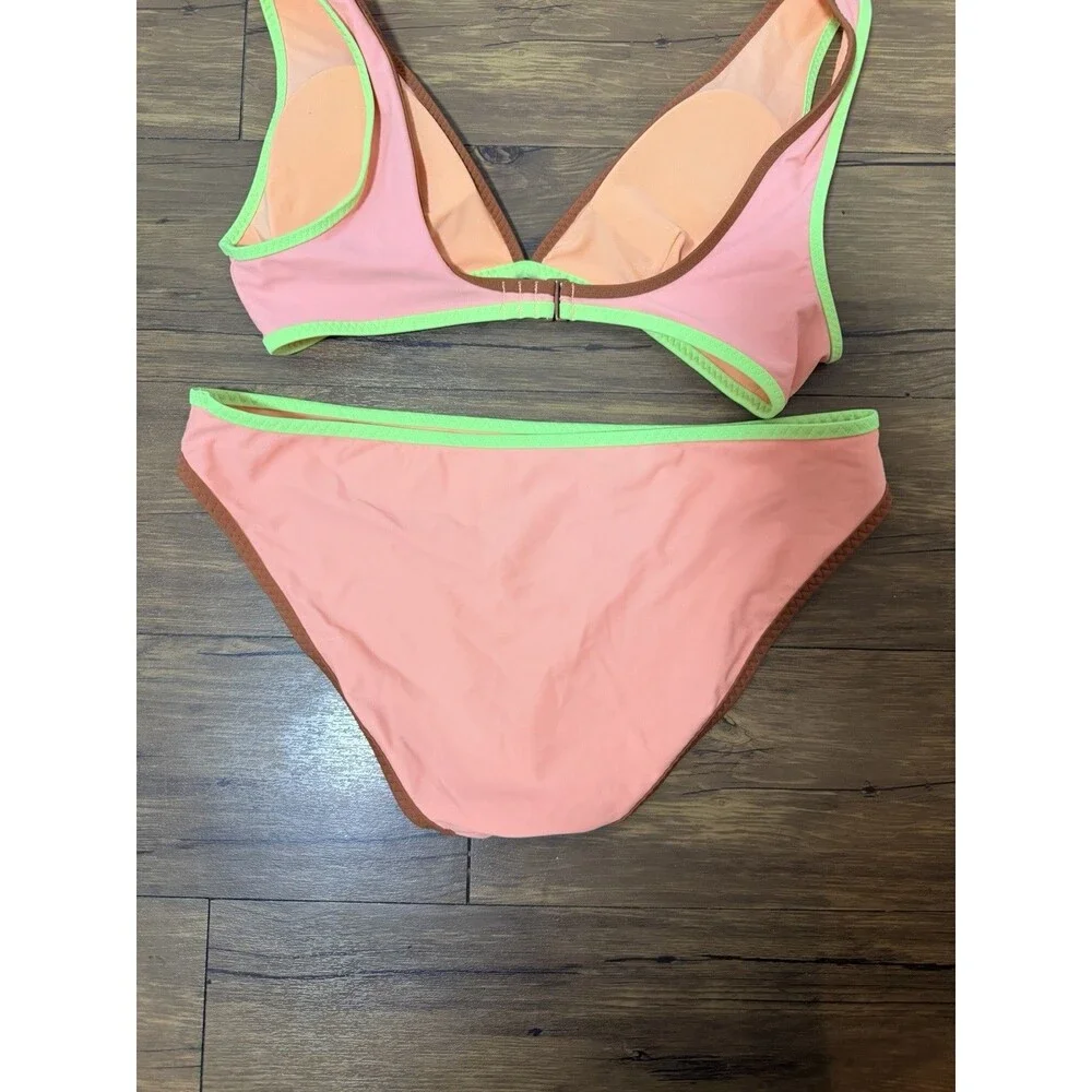 Aerie Bikini Set Scoop Top Medium Bottom Large Peach Orange Lime Green